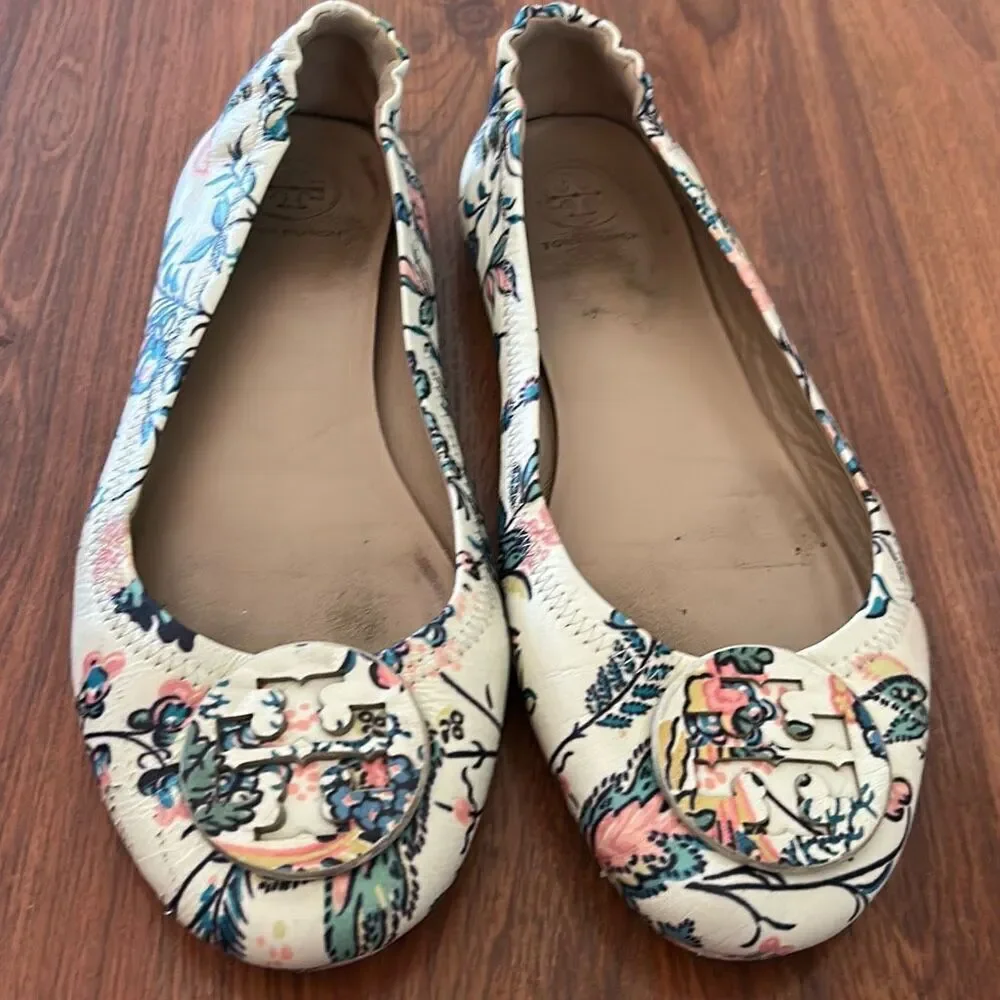 Tory Burch mini floral Ballet flats black 8 beige turquoise peach